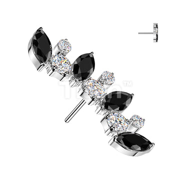 Titanium Threadless Push In Marquise and Round CZ Curved Fan Top - Image 3