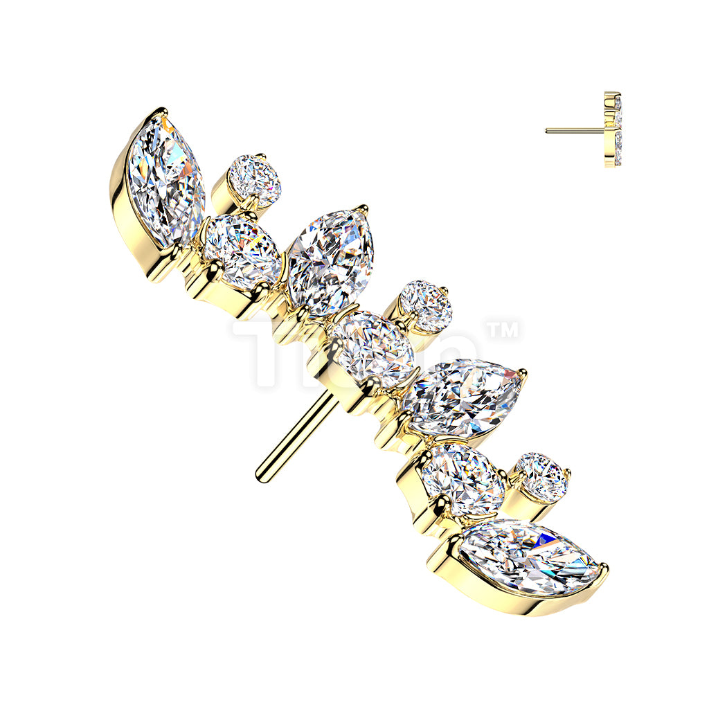 Titanium Threadless Push In Marquise and Round CZ Curved Fan Top - Image 4