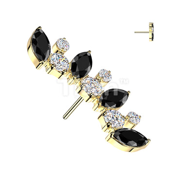 Titanium Threadless Push In Marquise and Round CZ Curved Fan Top - Image 5