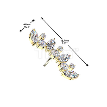 Titanium Threadless Push In Marquise and Round CZ Curved Fan Top - Image 6