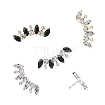 Titanium Threadless Push In Marquise and Round CZ Curved Fan Top
