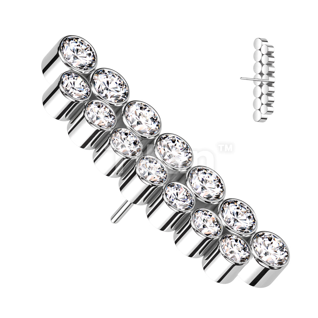 Implant Grade Titanium Threadless Push In Double Line Bezel Set CZ Top - Image 2