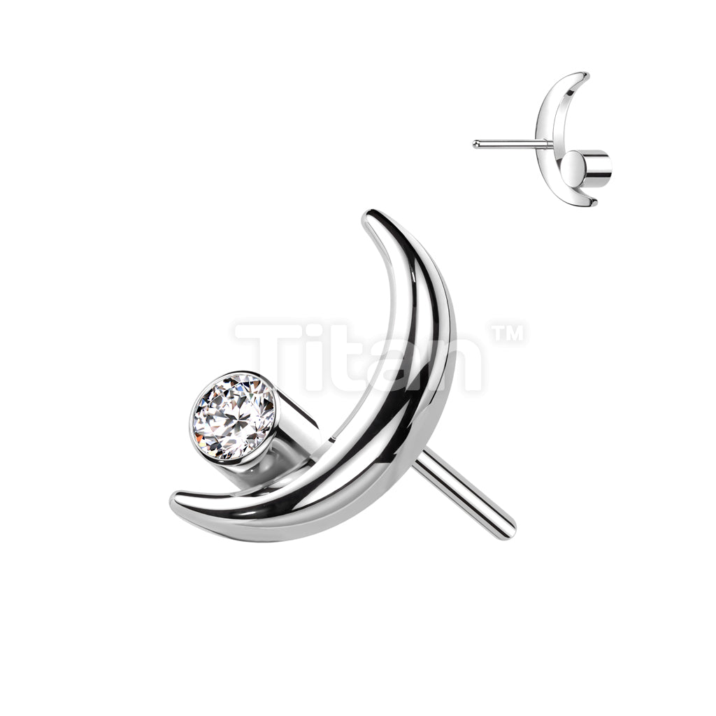 Implant Grade Titanium Threadless Push In Crescent Moon Top With Bezel Set CZ  - Image 2