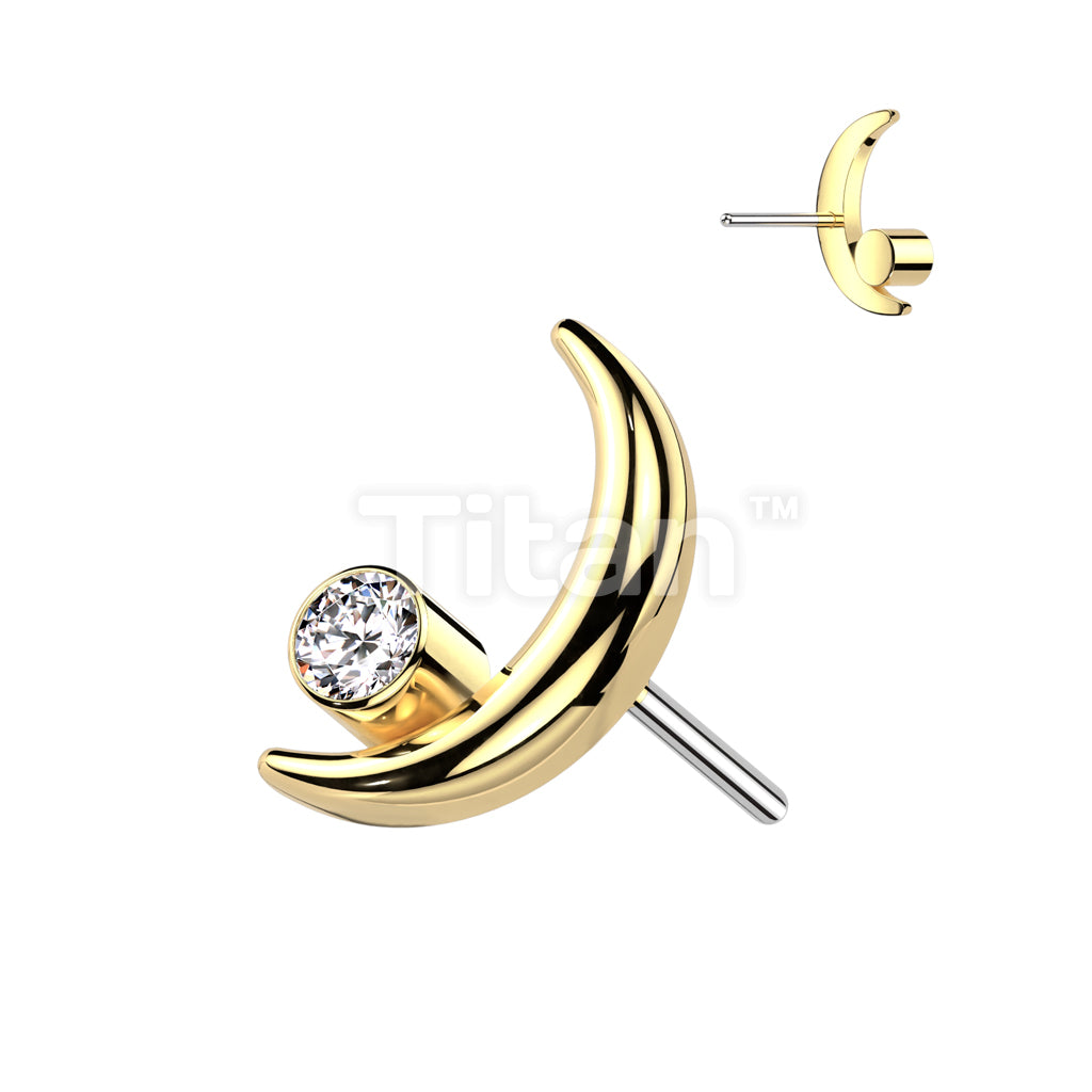 Implant Grade Titanium Threadless Push In Crescent Moon Top With Bezel Set CZ  - Image 3