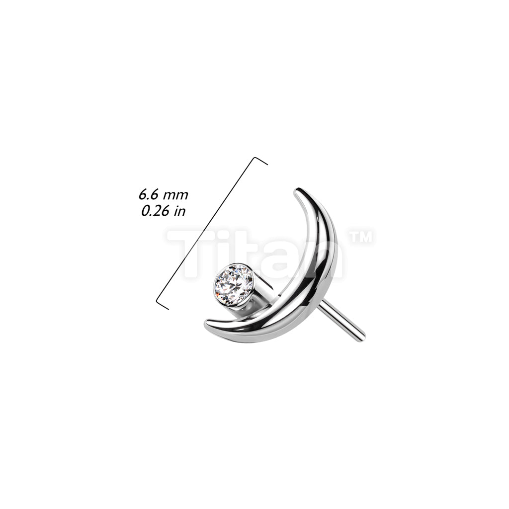 Implant Grade Titanium Threadless Push In Crescent Moon Top With Bezel Set CZ  - Image 4