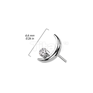Implant Grade Titanium Threadless Push In Crescent Moon Top With Bezel Set CZ  - Image 4