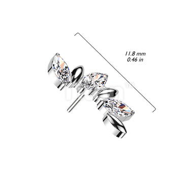 Implant Grade Titanium Threadless Push In 3 Marquise CZ Vine Top - Image 4
