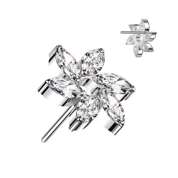 Implant Grade Titanium Threadless Push In Marquise CZ Swirl Flower Top - Image 2