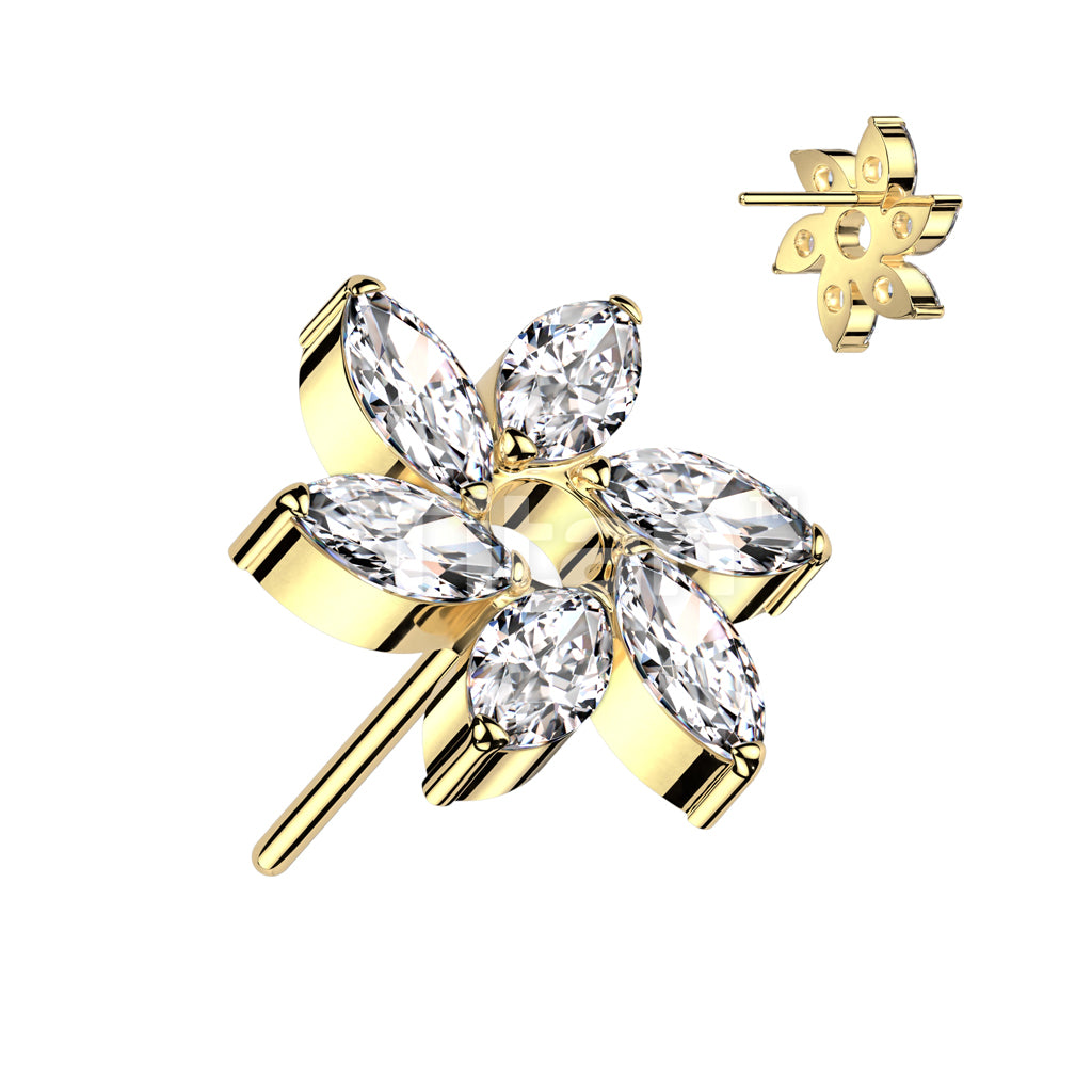 Implant Grade Titanium Threadless Push In Marquise CZ Swirl Flower Top - Image 3