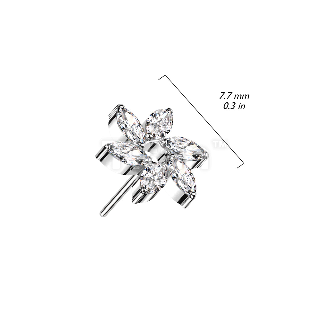 Implant Grade Titanium Threadless Push In Marquise CZ Swirl Flower Top - Image 4