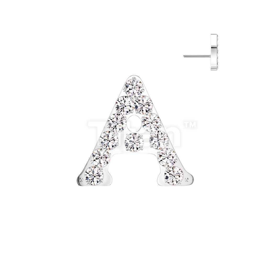 Implant Grade Titanium Threadless Push In CNC Set CZ Paved Alphabet Initial Top - Image 3