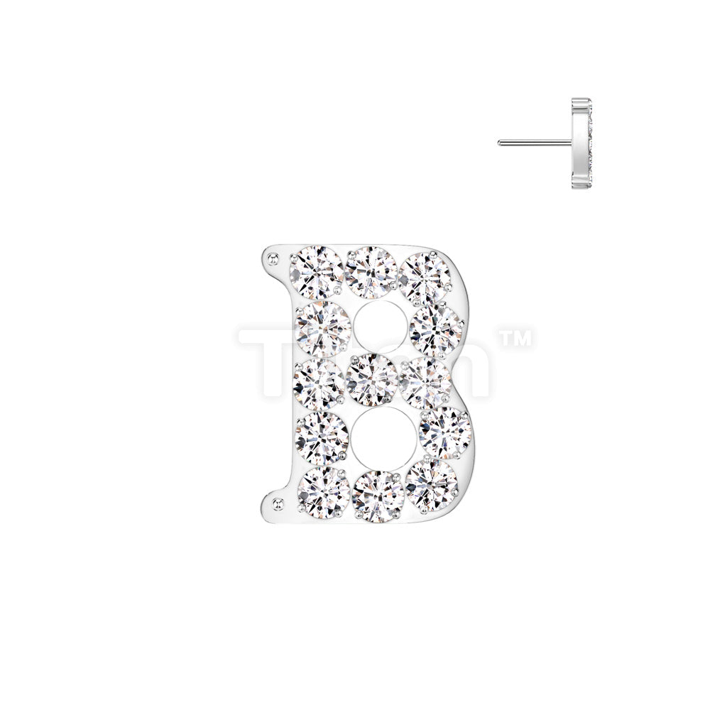 Implant Grade Titanium Threadless Push In CNC Set CZ Paved Alphabet Initial Top - Image 4