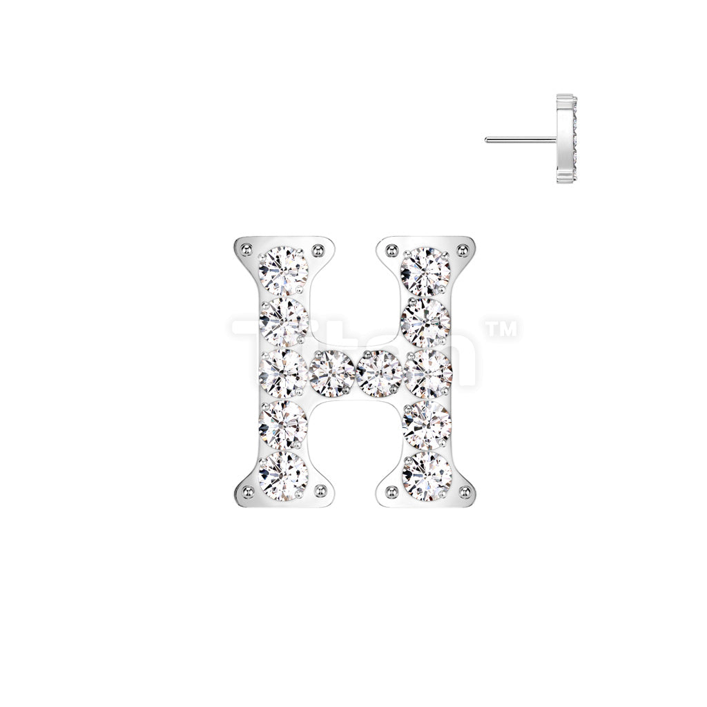 Implant Grade Titanium Threadless Push In CNC Set CZ Paved Alphabet Initial Top - Image 10