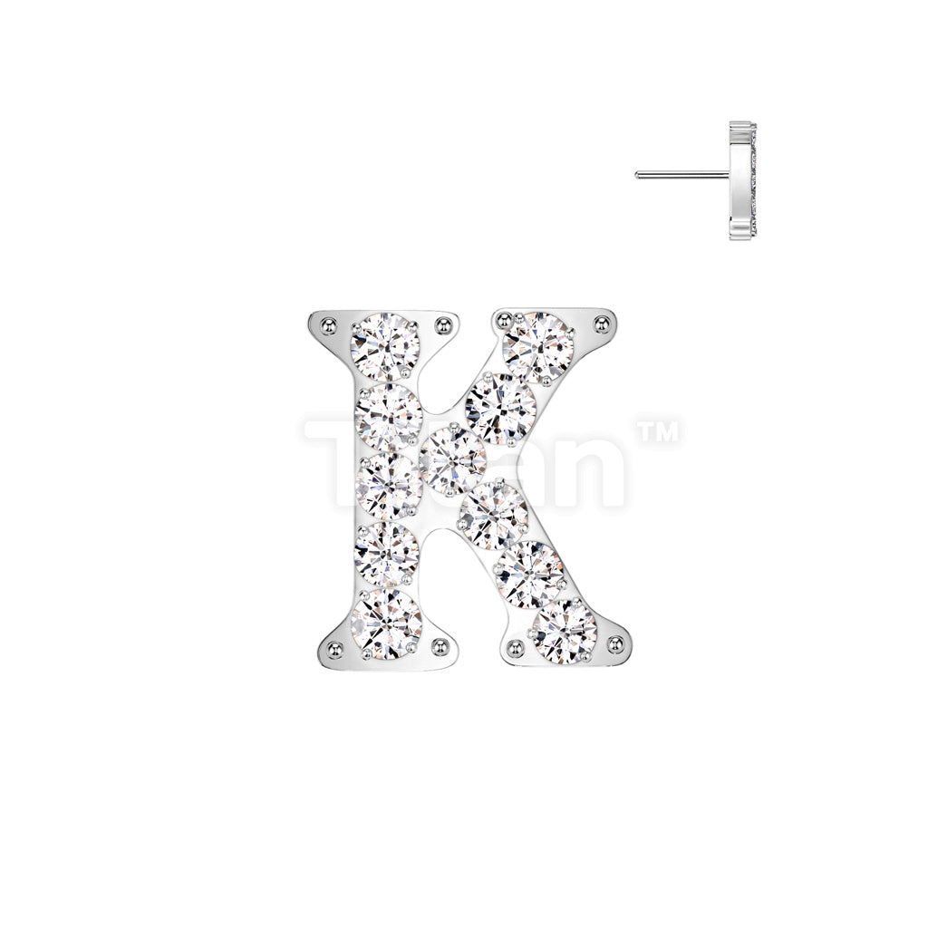 Implant Grade Titanium Threadless Push In CNC Set CZ Paved Alphabet Initial Top - Image 13