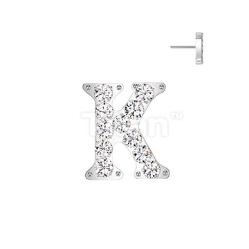 Implant Grade Titanium Threadless Push In CNC Set CZ Paved Alphabet Initial Top - Image 13