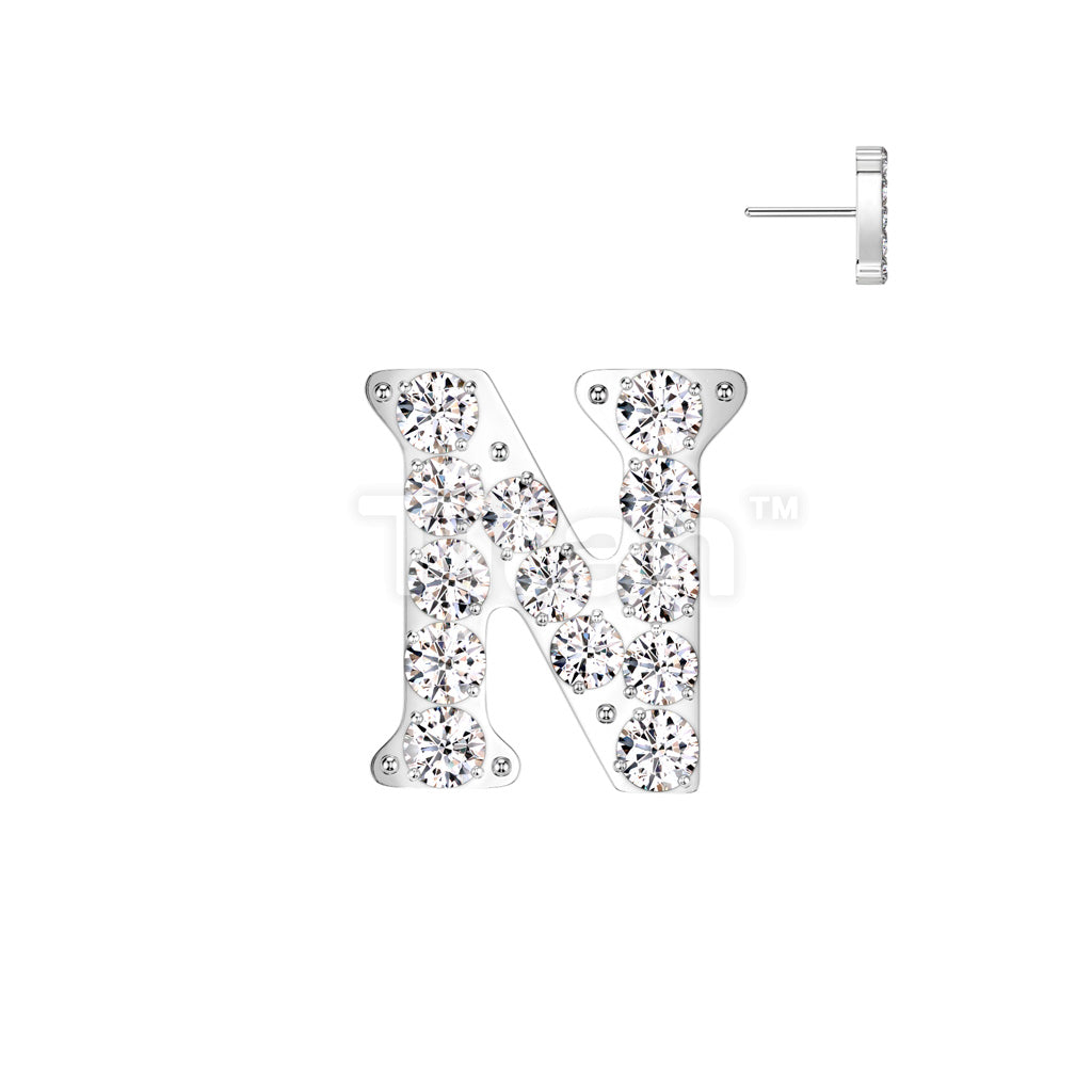 Implant Grade Titanium Threadless Push In CNC Set CZ Paved Alphabet Initial Top - Image 16