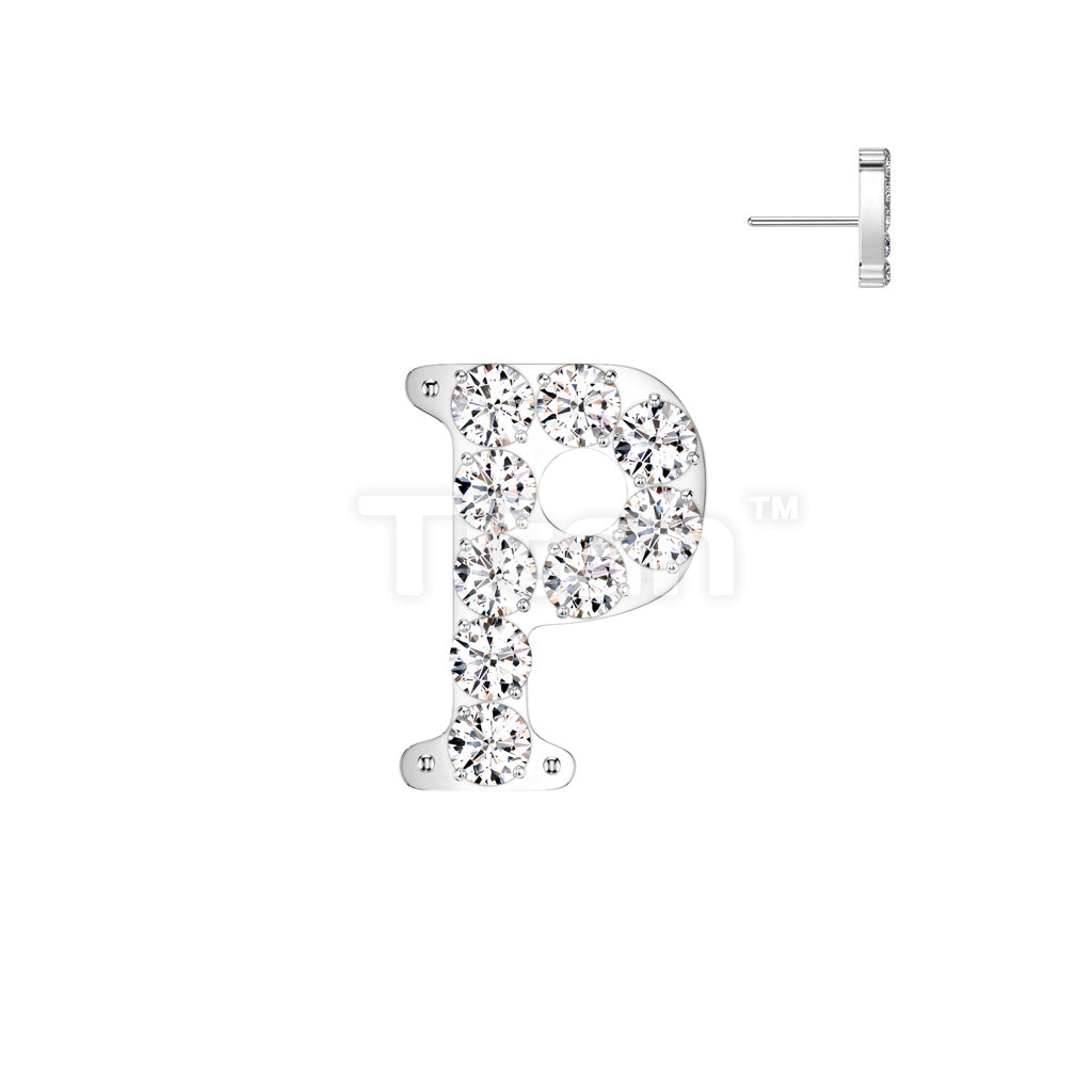 Implant Grade Titanium Threadless Push In CNC Set CZ Paved Alphabet Initial Top - Image 18