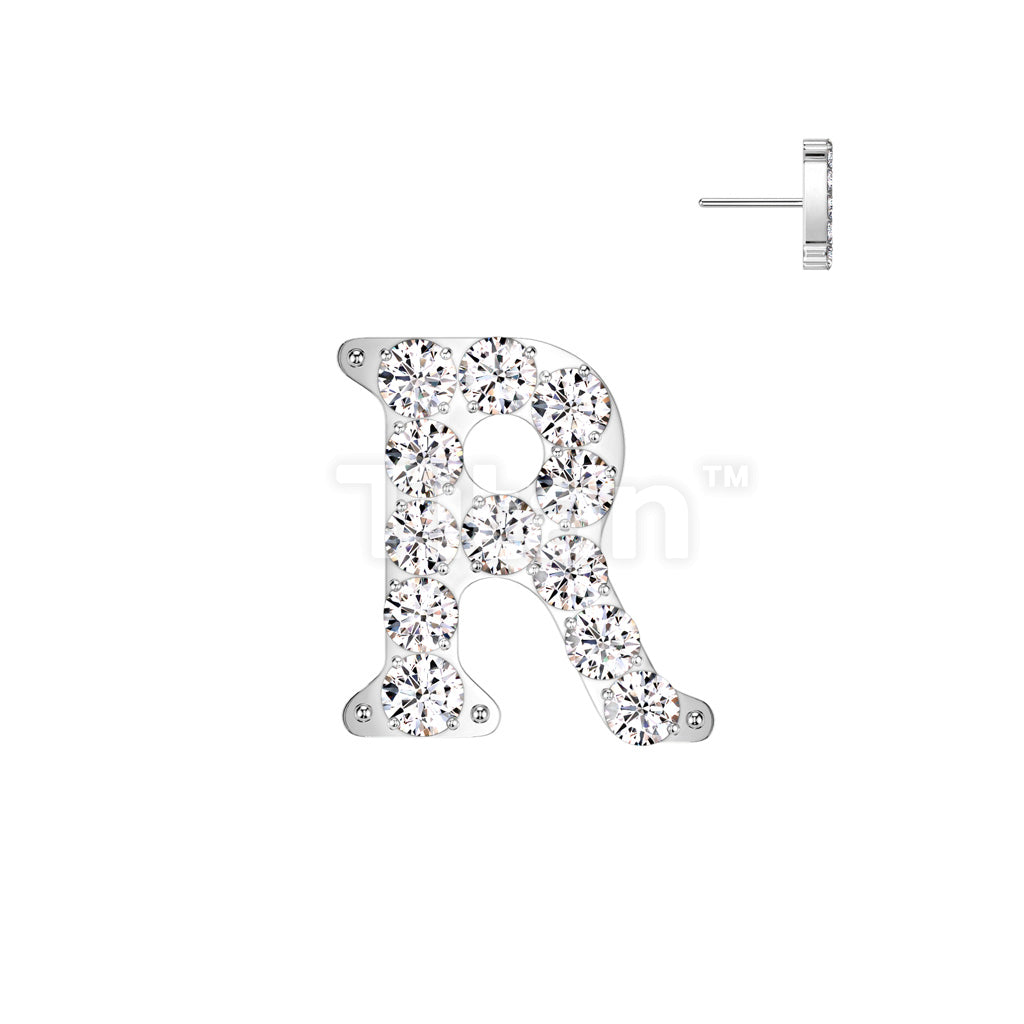 Implant Grade Titanium Threadless Push In CNC Set CZ Paved Alphabet Initial Top - Image 20
