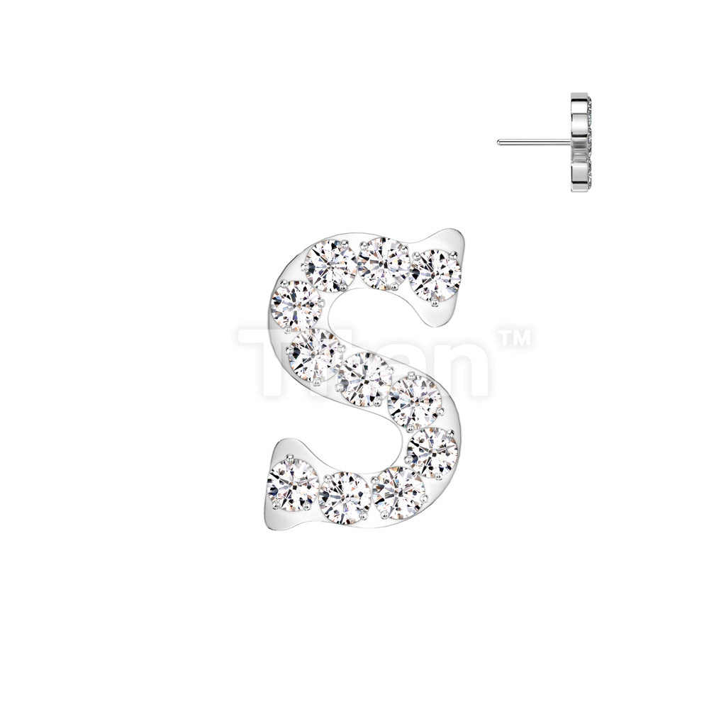 Implant Grade Titanium Threadless Push In CNC Set CZ Paved Alphabet Initial Top - Image 21