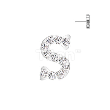 Implant Grade Titanium Threadless Push In CNC Set CZ Paved Alphabet Initial Top - Image 21