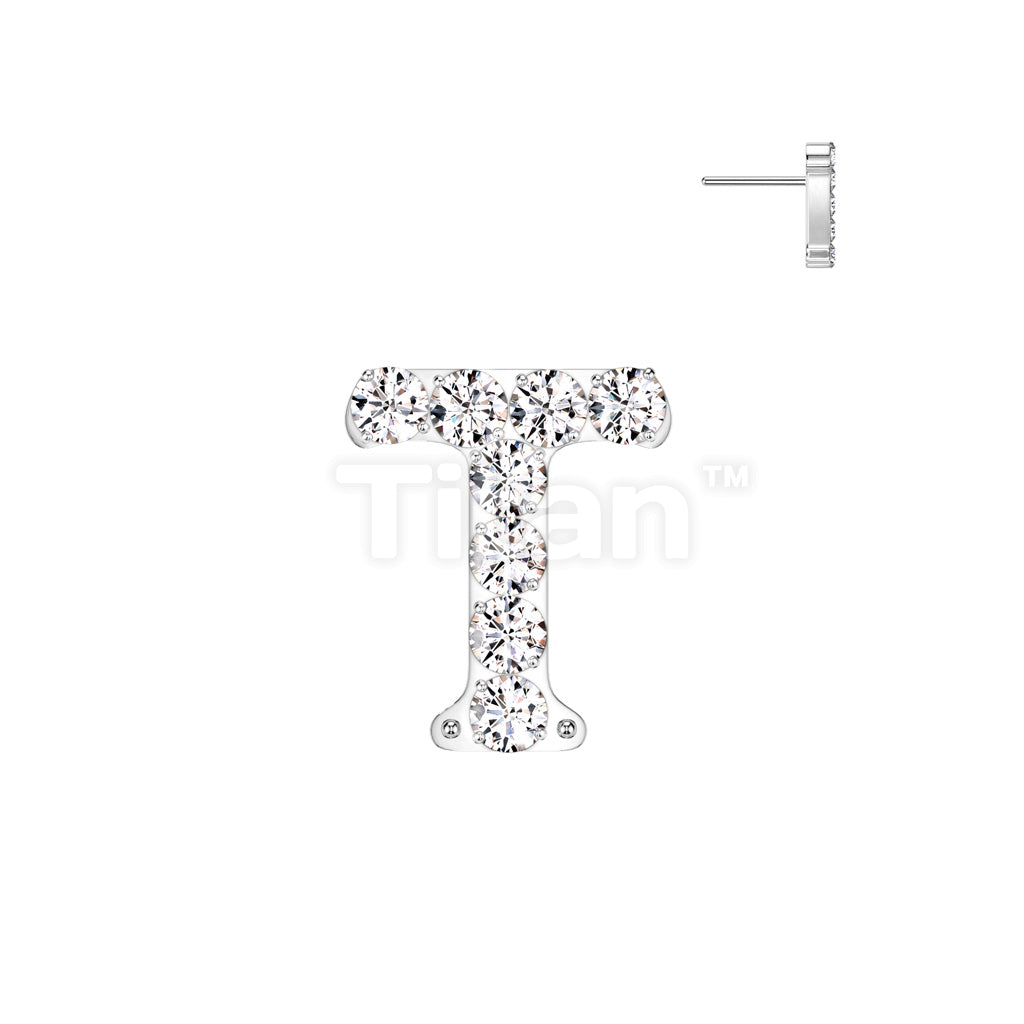 Implant Grade Titanium Threadless Push In CNC Set CZ Paved Alphabet Initial Top - Image 22