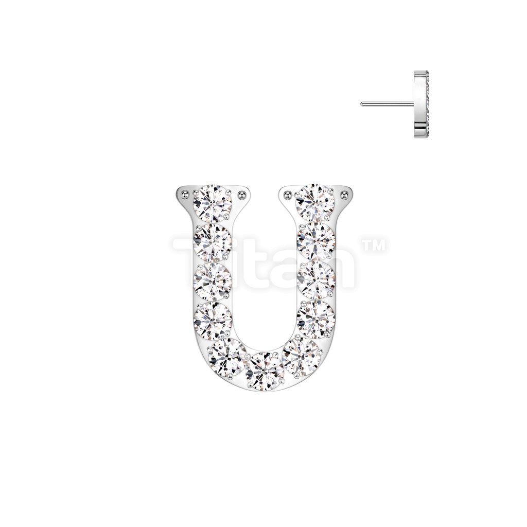 Implant Grade Titanium Threadless Push In CNC Set CZ Paved Alphabet Initial Top - Image 23