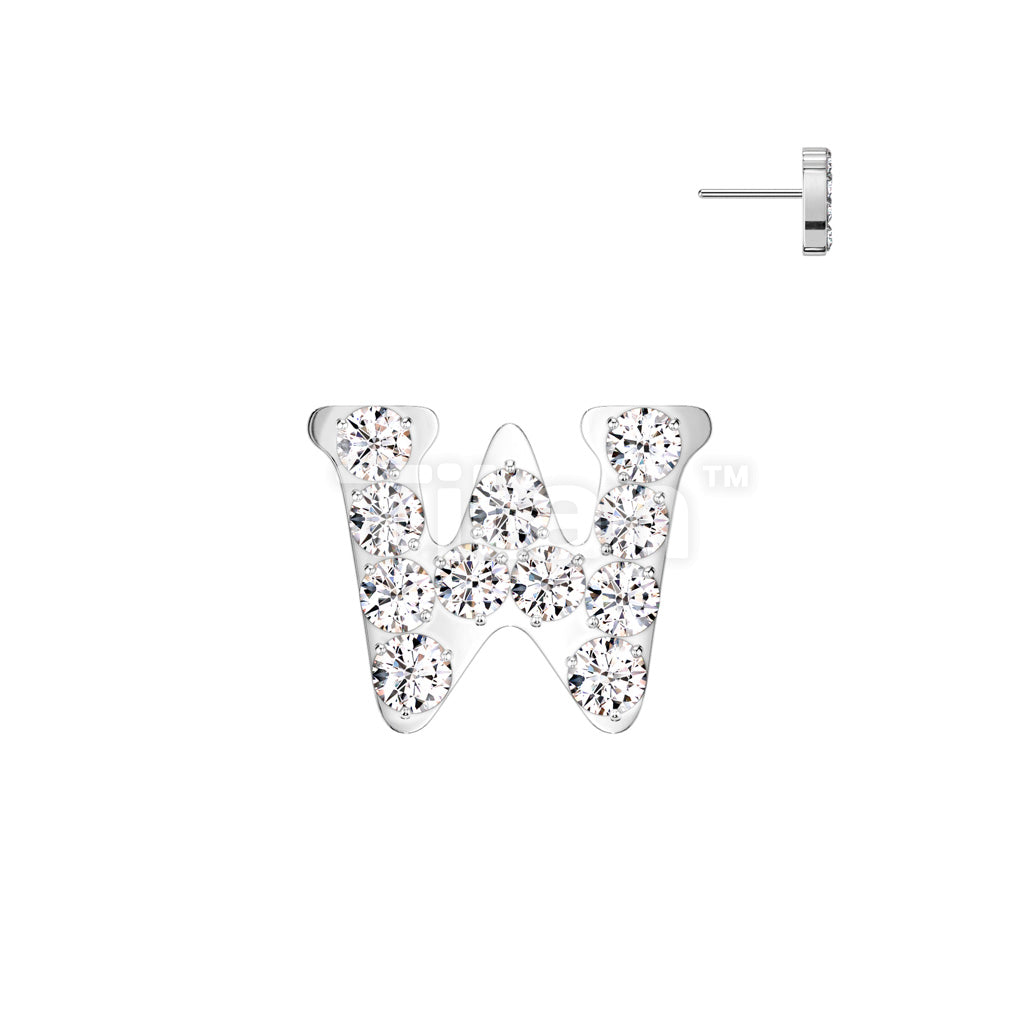 Implant Grade Titanium Threadless Push In CNC Set CZ Paved Alphabet Initial Top - Image 25