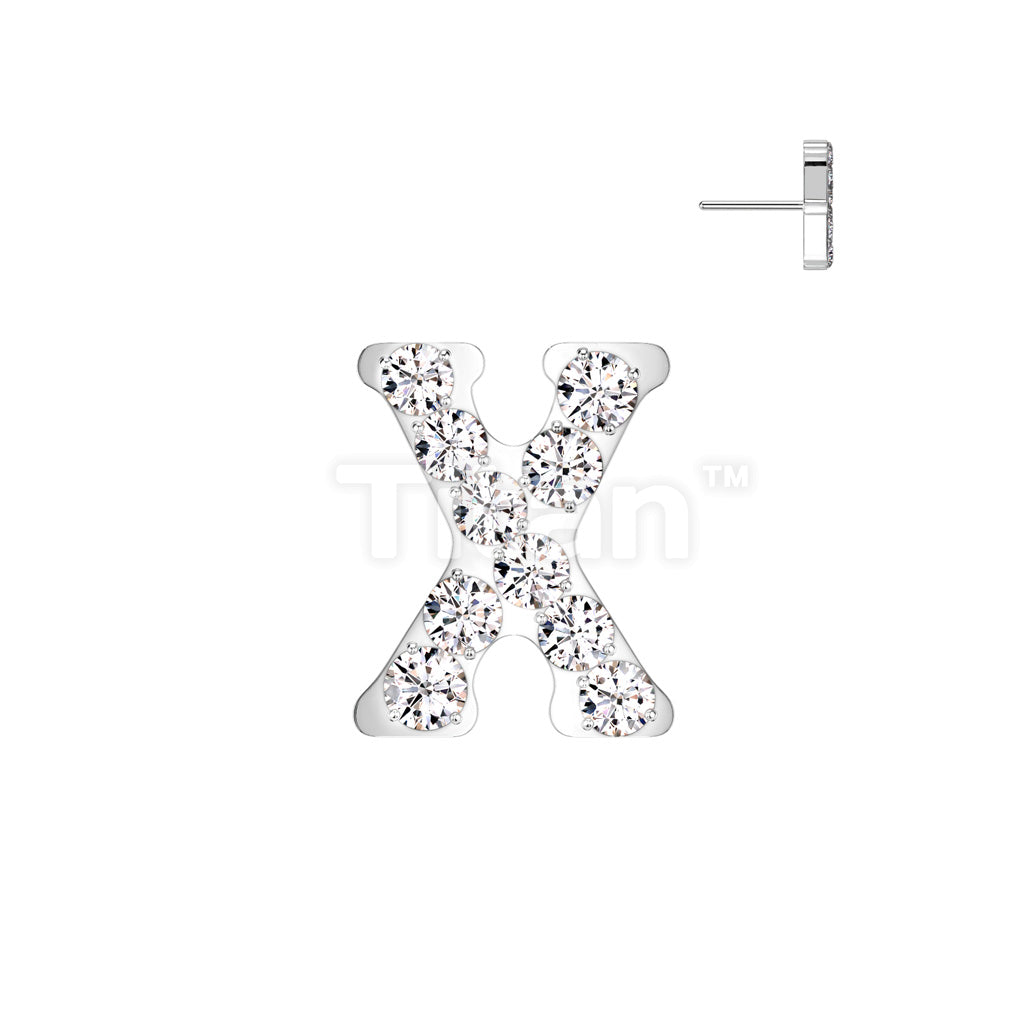 Implant Grade Titanium Threadless Push In CNC Set CZ Paved Alphabet Initial Top - Image 26