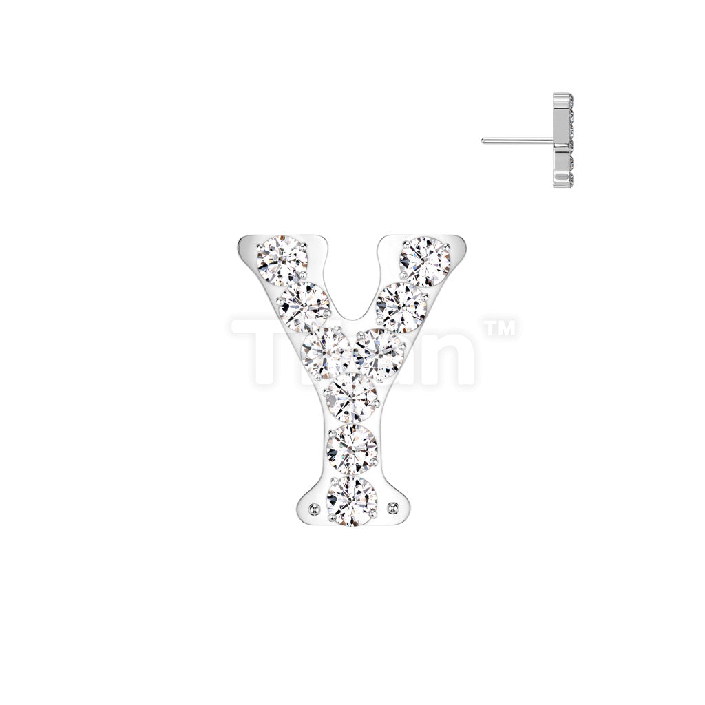 Implant Grade Titanium Threadless Push In CNC Set CZ Paved Alphabet Initial Top - Image 27