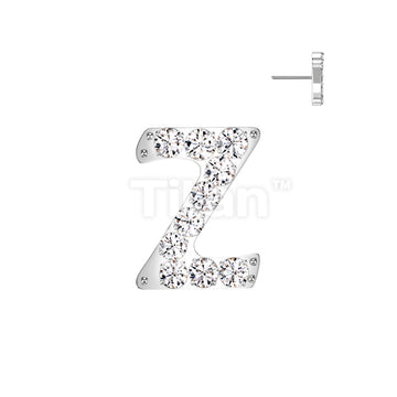 Implant Grade Titanium Threadless Push In CNC Set CZ Paved Alphabet Initial Top - Image 28