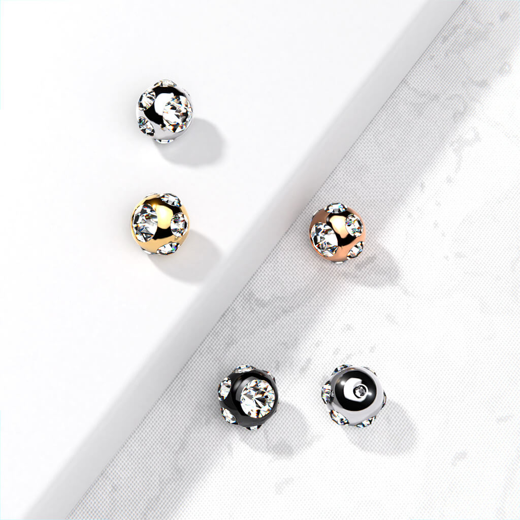 Pack 316L Surgical Steel Externally Threaded 7 Gem Set Ball