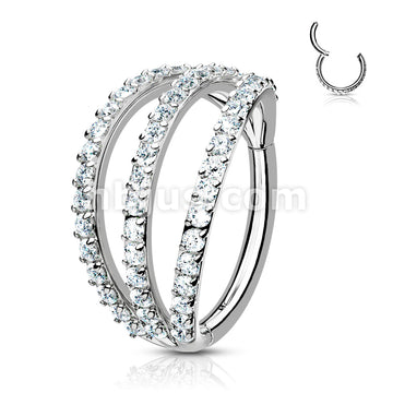 316L Surgical Steel Hinged Segment Hoop Rings with Triple Layer Paved CZ - Image 3