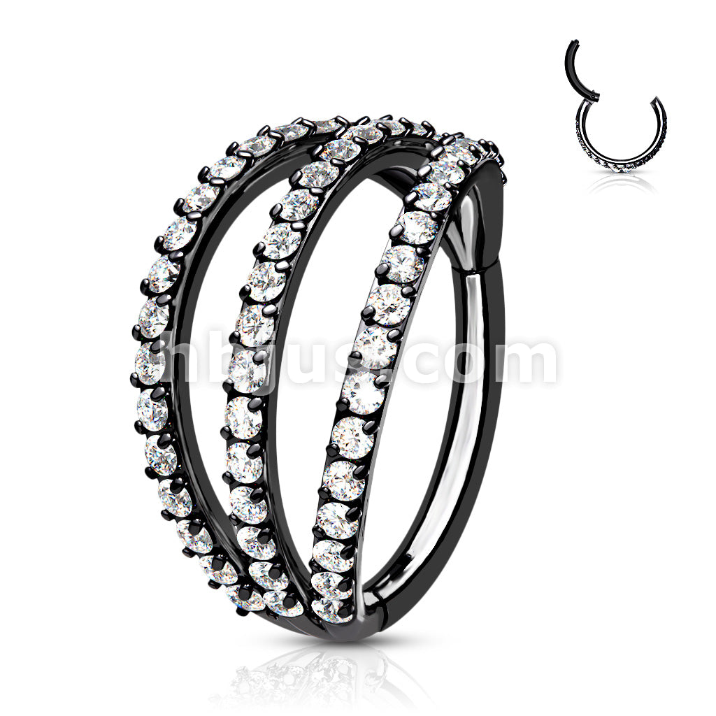 316L Surgical Steel Hinged Segment Hoop Rings with Triple Layer Paved CZ - Image 5