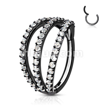 316L Surgical Steel Hinged Segment Hoop Rings with Triple Layer Paved CZ - Image 5