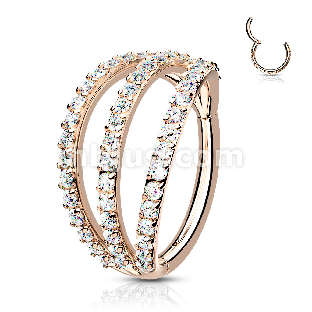 316L Surgical Steel Hinged Segment Hoop Rings with Triple Layer Paved CZ - Image 6