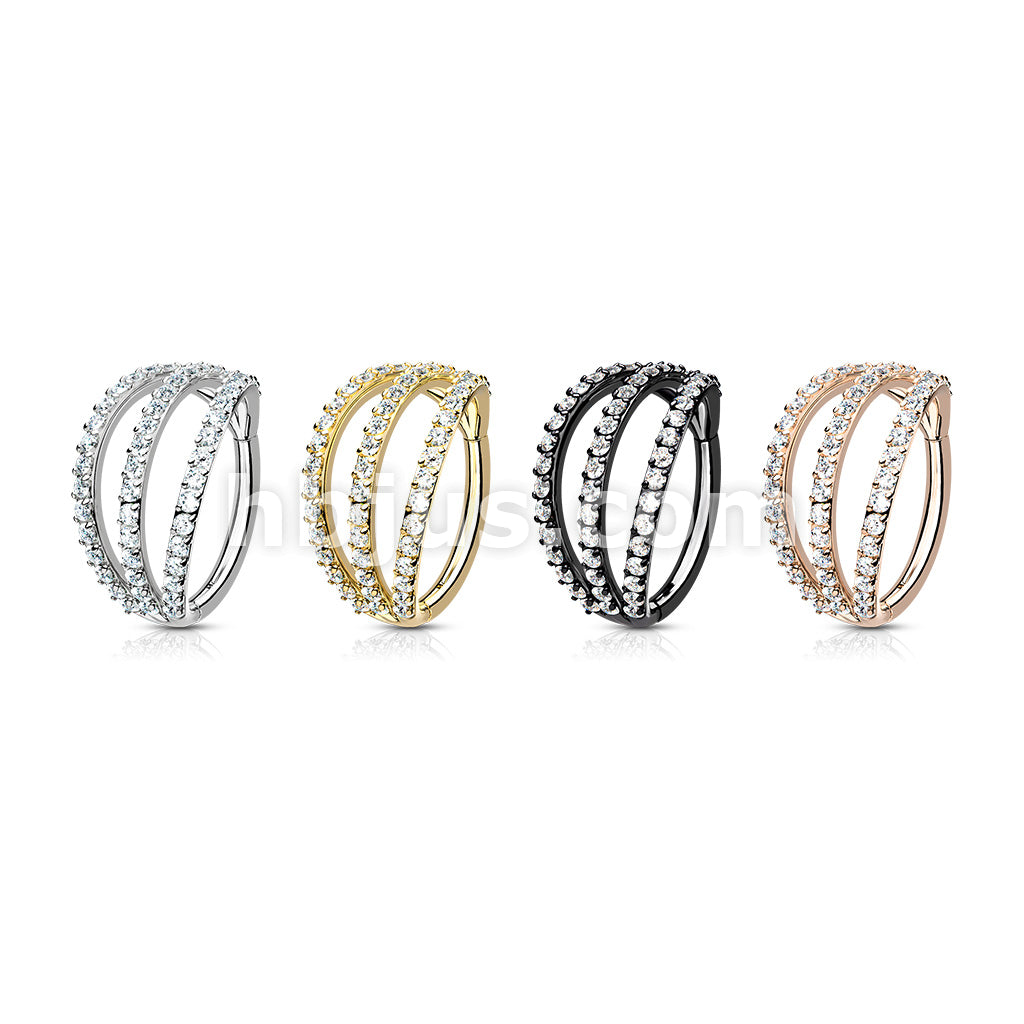 316L Surgical Steel Hinged Segment Hoop Rings with Triple Layer Paved CZ - Image 7