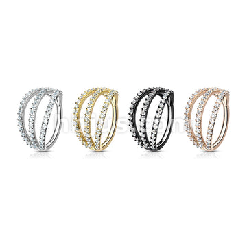 316L Surgical Steel Hinged Segment Hoop Rings with Triple Layer Paved CZ - Image 7