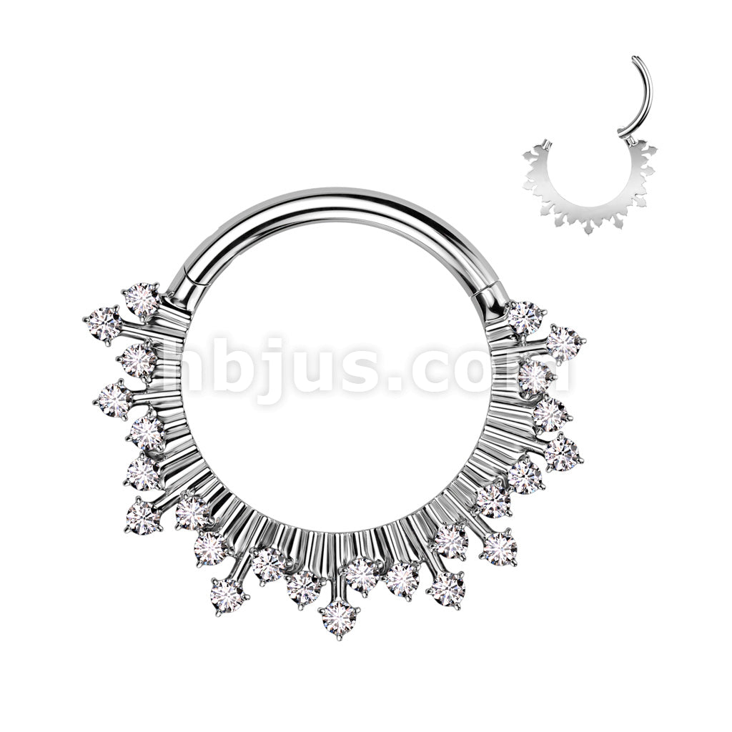 High Quality Precision 316L Surgical Steel Hinged Segment Ring With CZ Fan - Image 2