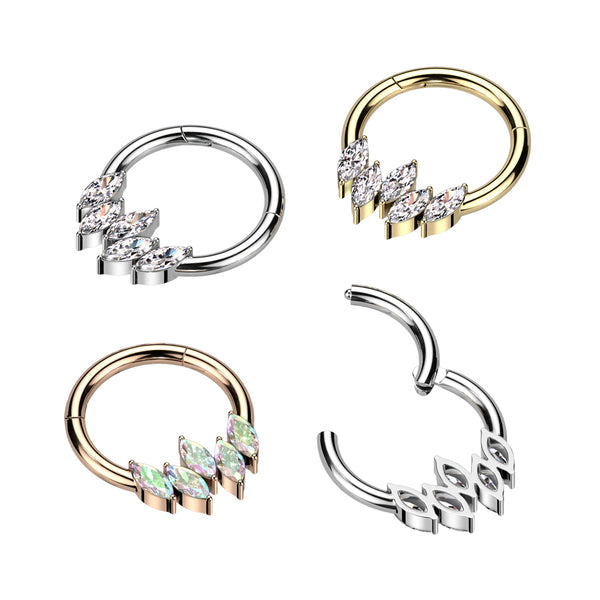 High Quality Precision 316L Surgical Steel Hinged 5 Marquise CZ Segment...