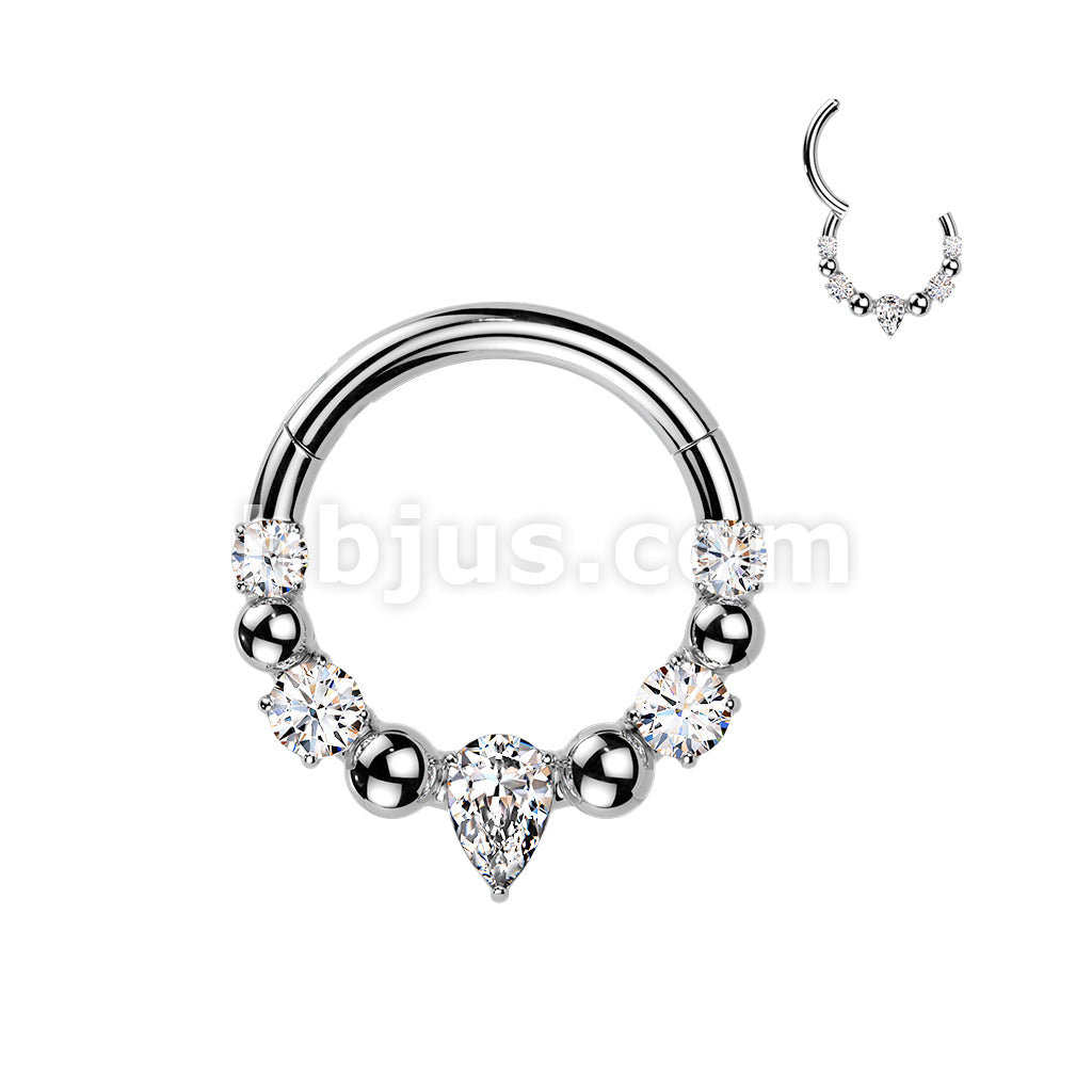 316L Surgical Steel 316L Ball And CZ Hinged Segment Hoop Ring With... - Image 2