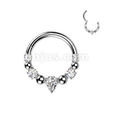 316L Surgical Steel 316L Ball And CZ Hinged Segment Hoop Ring With... - Image 2