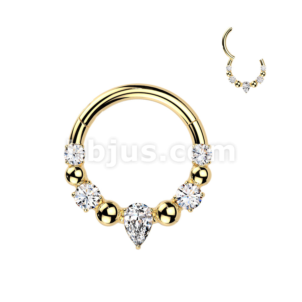316L Surgical Steel 316L Ball And CZ Hinged Segment Hoop Ring With... - Image 3