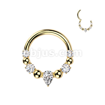 316L Surgical Steel 316L Ball And CZ Hinged Segment Hoop Ring With... - Image 3
