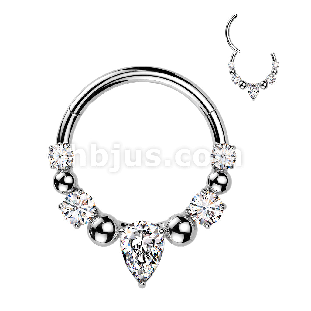 316L Surgical Steel 316L Ball And CZ Hinged Segment Hoop Ring With... - Image 4