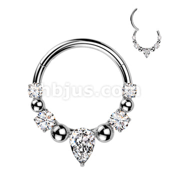 316L Surgical Steel 316L Ball And CZ Hinged Segment Hoop Ring With... - Image 4