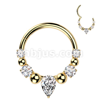 316L Surgical Steel 316L Ball And CZ Hinged Segment Hoop Ring With... - Image 5