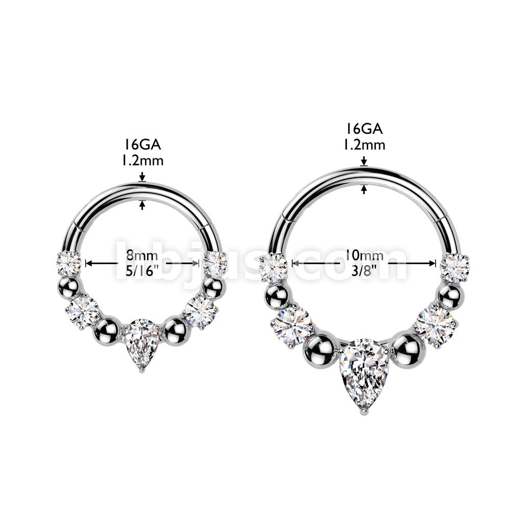316L Surgical Steel 316L Ball And CZ Hinged Segment Hoop Ring With... - Image 6