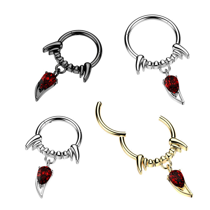 316L Surgical Steel All 316L Vampire Fangs With Red CZ Fang Dangle...