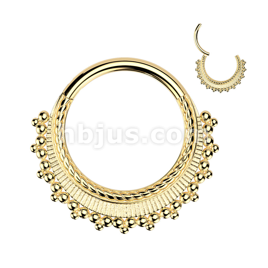 316L Surgical Steel All 316L Ball Cluster Wide Fan Hinged Segment Hoop Ring - Image 4