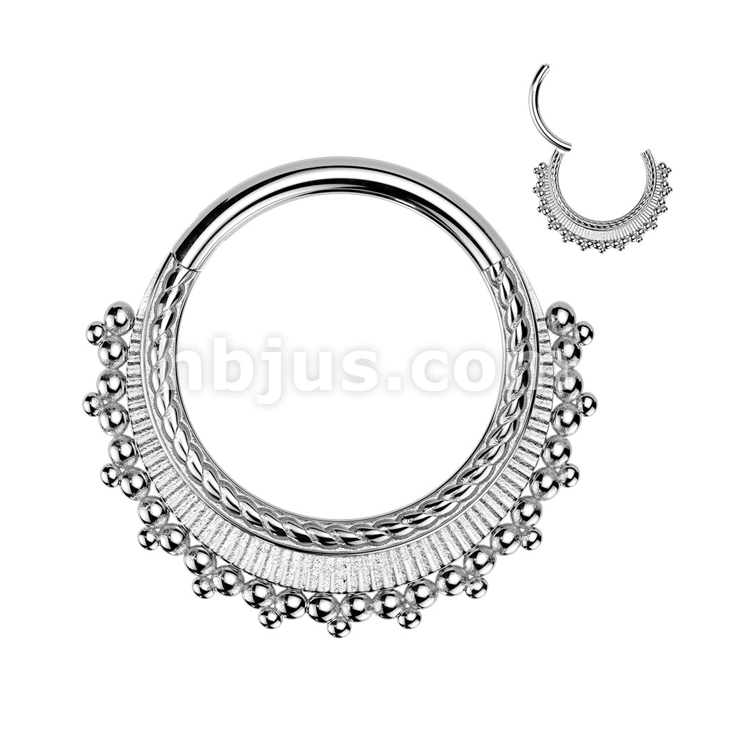 316L Surgical Steel All 316L Ball Cluster Wide Fan Hinged Segment Hoop Ring - Image 5